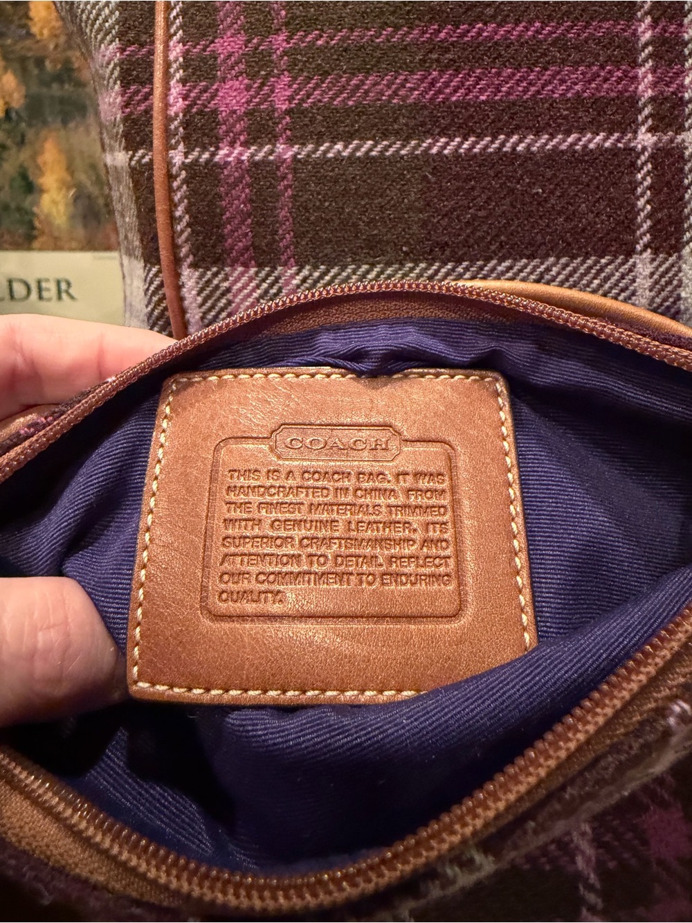Vintage Coach Hampton Tartan Wool Tote Bag & Wristlet Set Purple Plaid EUC - Picture 16 of 16